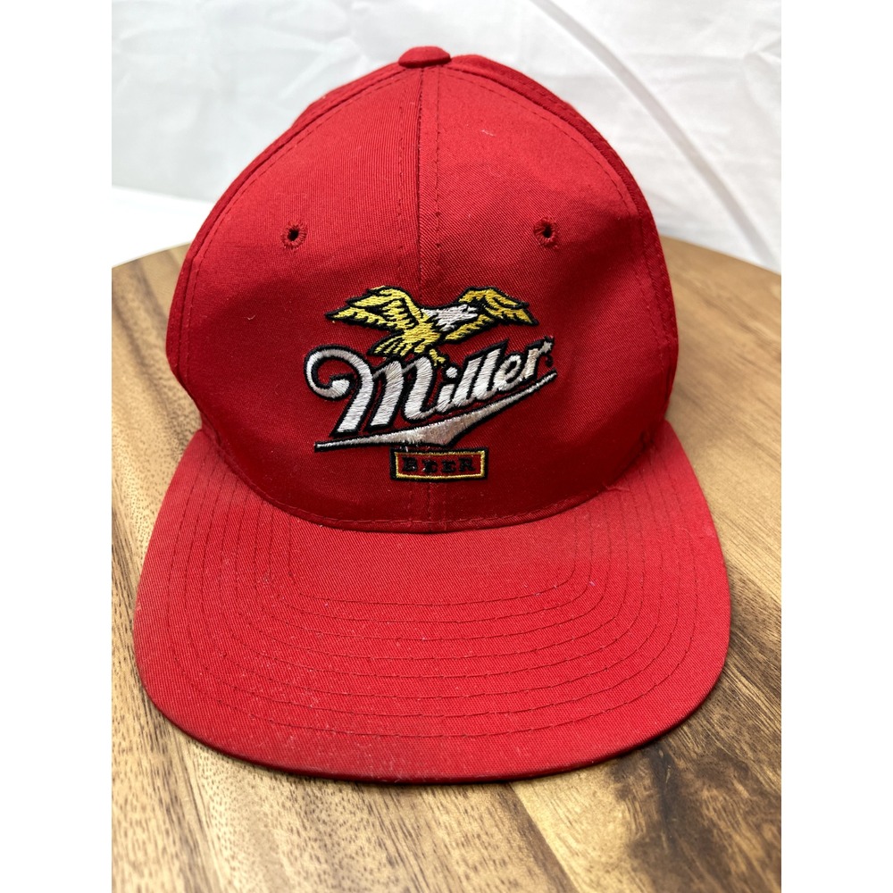 Vintage Miller Beer Hat Cap Red Trucker Snap back Yupoong One Size Fits Most‎